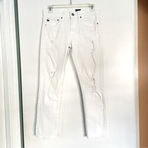 AG Adriana Goldschmied straight leg distressed white jeans size 24R